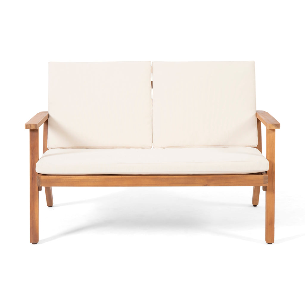 Brixton Outdoor Acacia Wood Loveseat and Coffee Table Set with Cushions