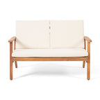 Brixton Outdoor Acacia Wood Loveseat and Coffee Table Set with Cushions