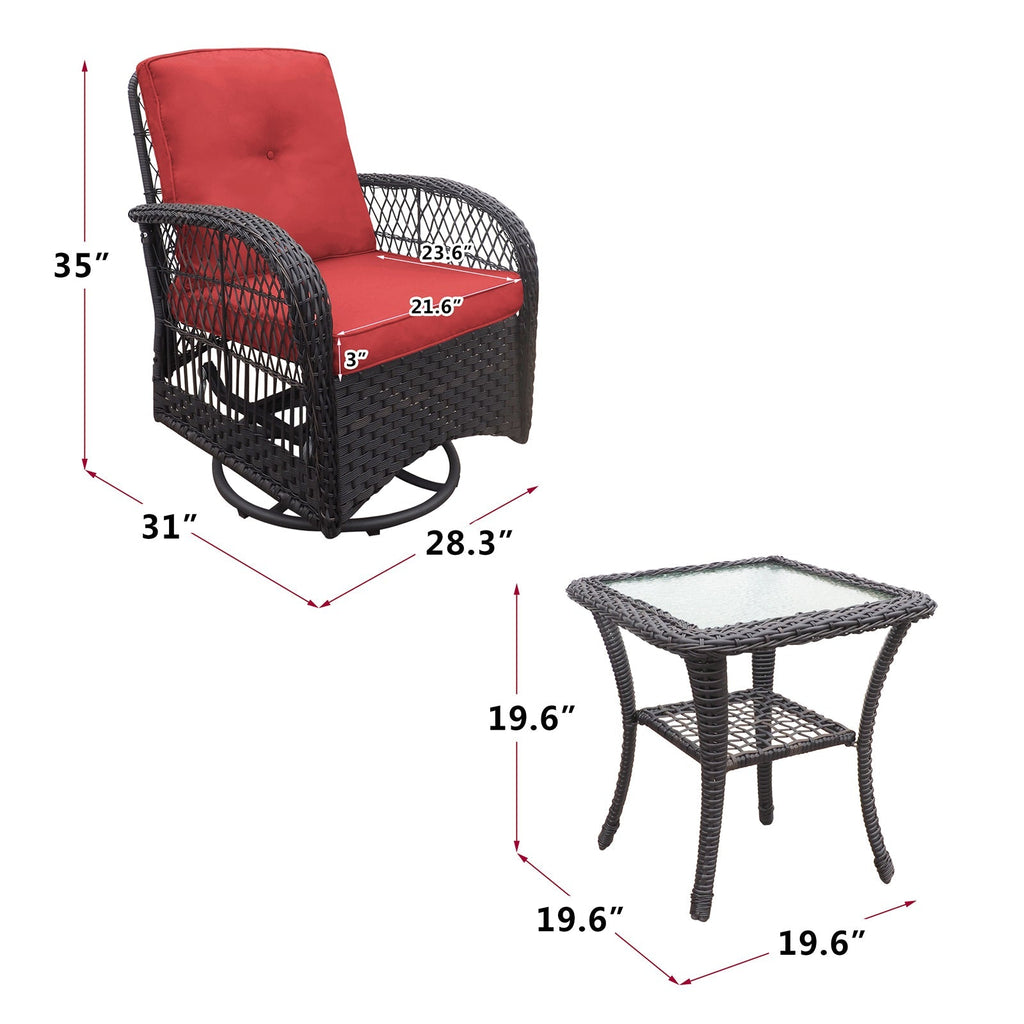 3 Piece Outdoor Wicker Rocker Swivel Conversation Set