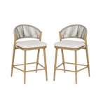 Outdoor Metal Frame Stools with Scallop-Shaped Backrest & Water-Resistant Cushions, Set of 2