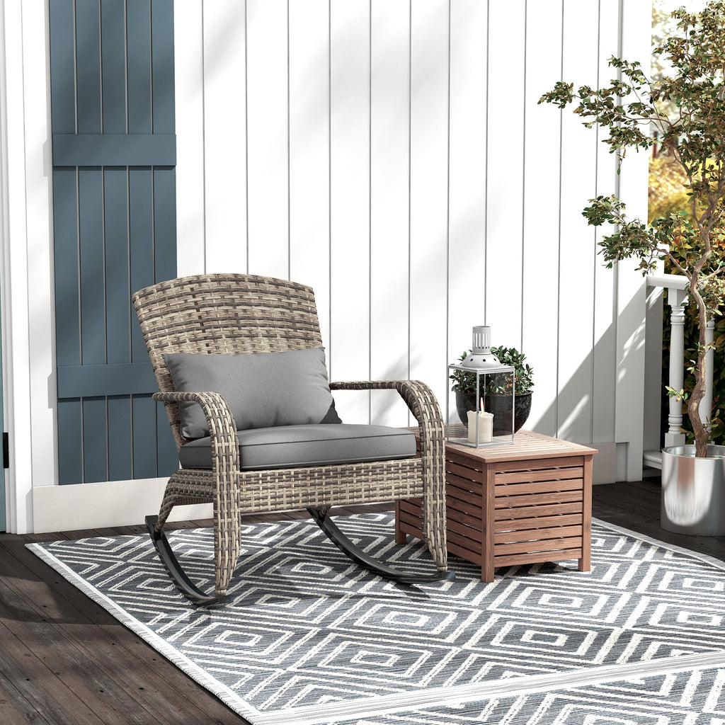 Outdoor Wicker Adirondack Rocking Chair with High Back & Seat Cushion