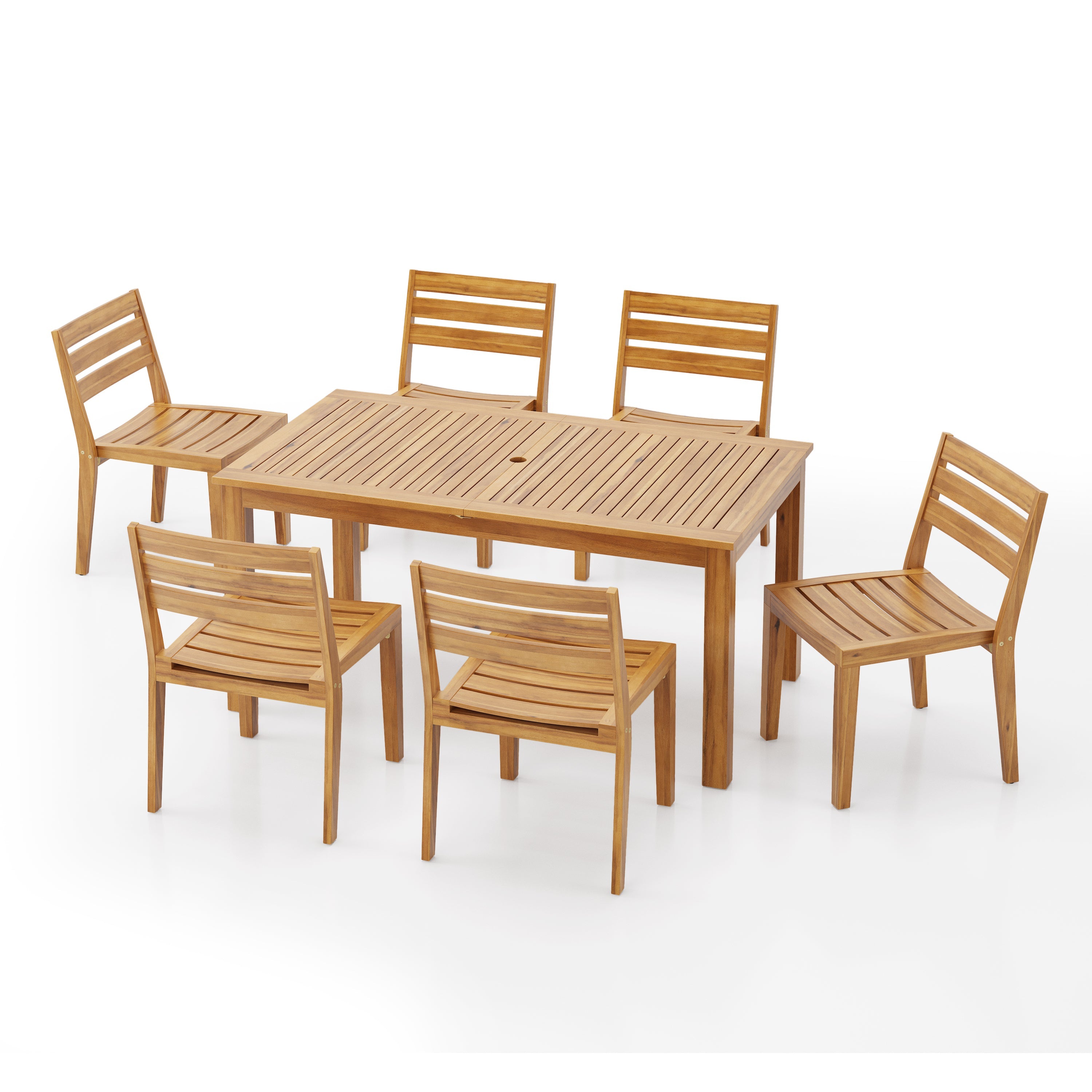 Solene Outdoor Acacia Wood 7-Pieces Expandable Dining Set with Umbrella Hole