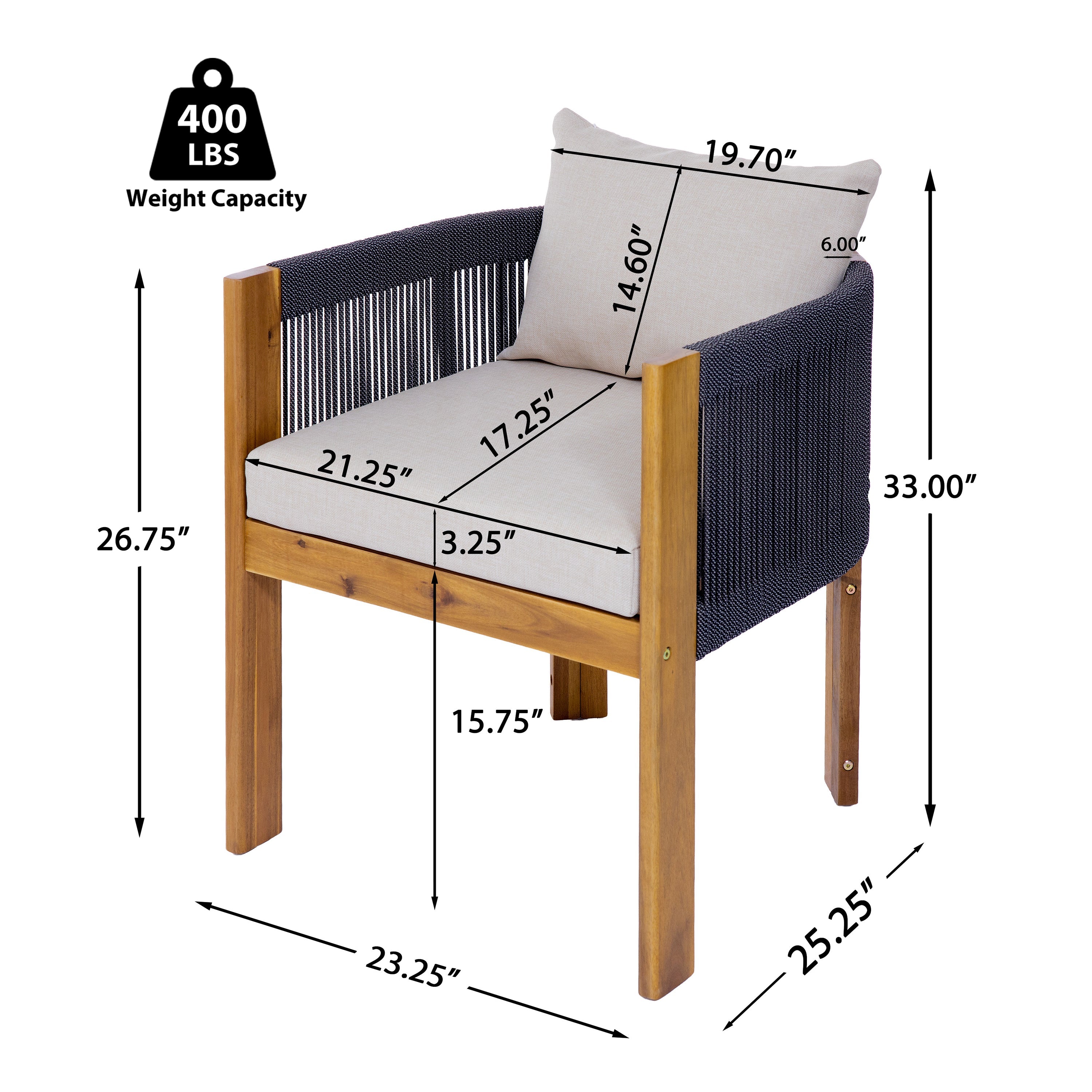Matera Outdoor Wood & Rope Dining Chairs, Set of 2