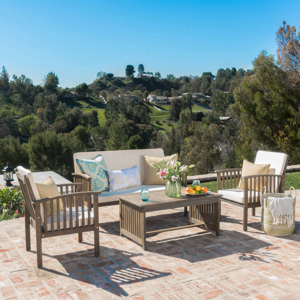 Tidewell 4 Piece Acacia Wood Outdoor Chat Set with Water-Resistant Cushions