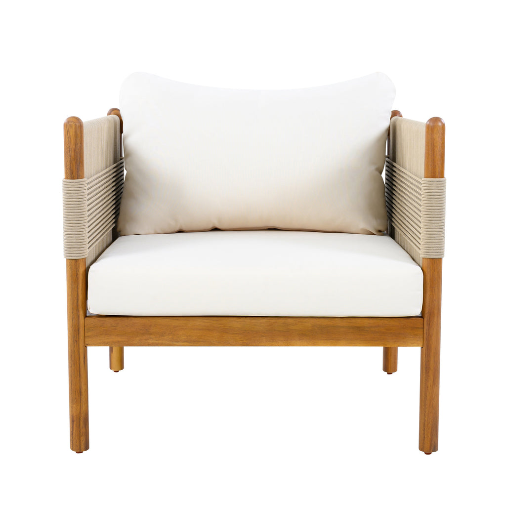 Seabrook Acacia Wood Outdoor Club Chair with Diamond Rope Weave & Cushions