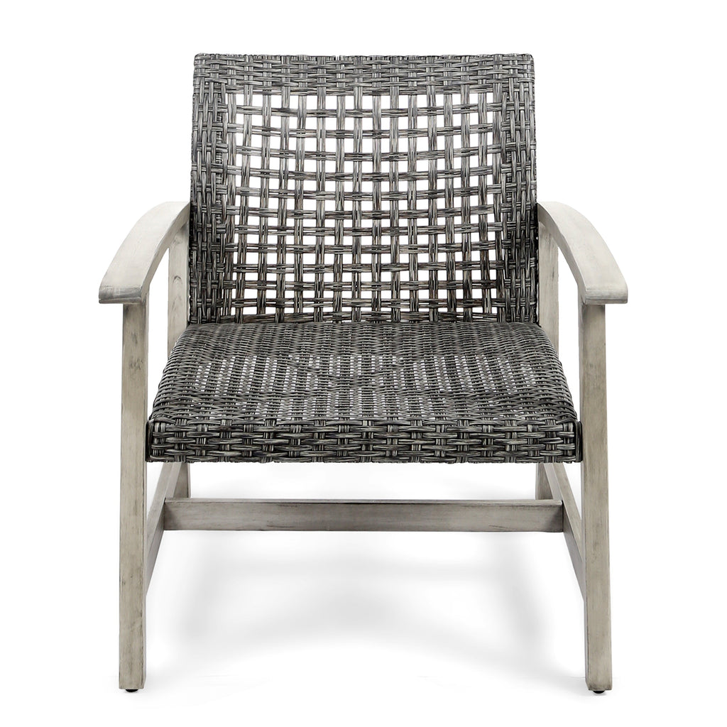 Hampton Outdoor Rattan & Acacia Wood Wicker Club Chairs, Set of 2