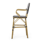 Valorous Outdoor Wicker Bar Stool with Round Back and Curved Arms, Set of 2