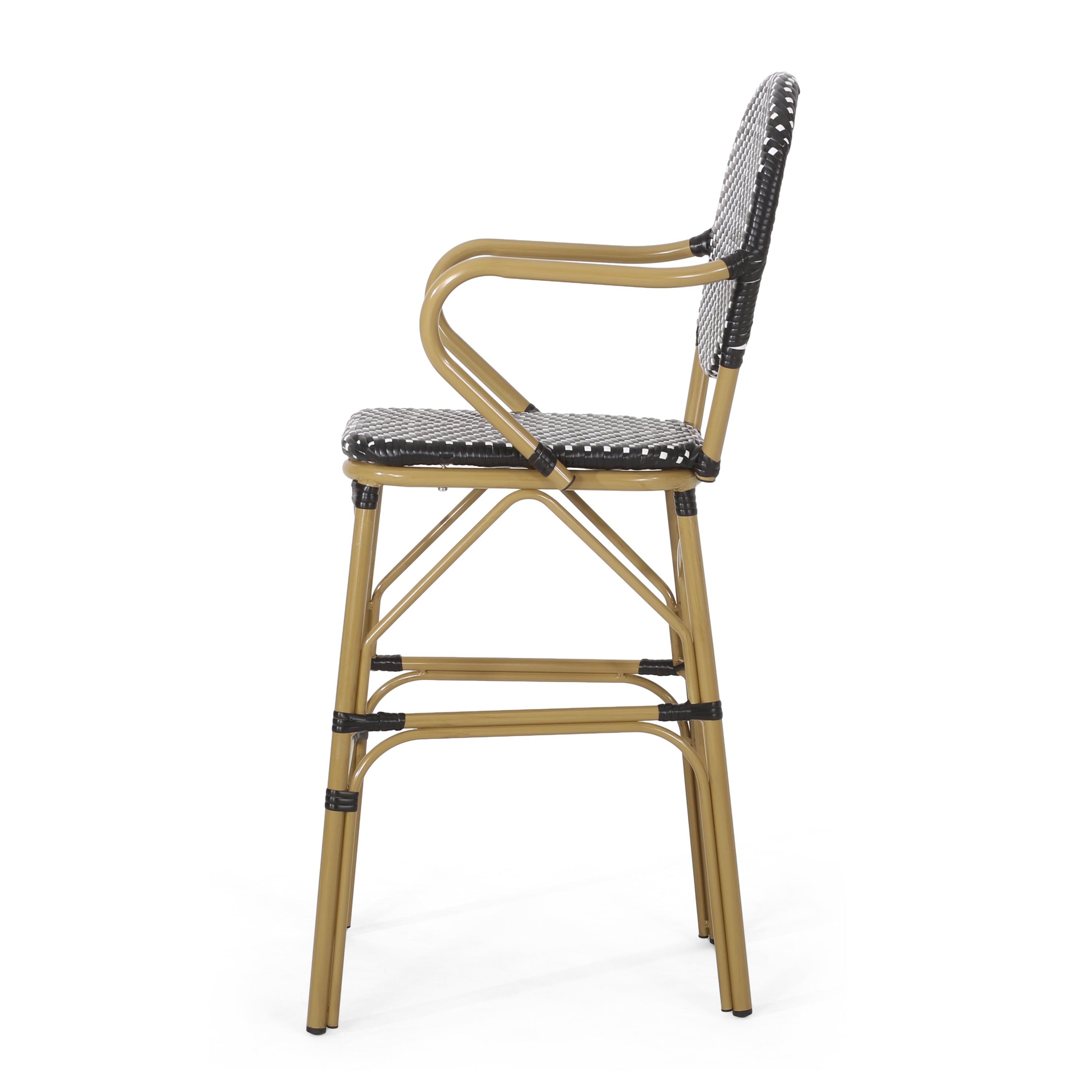 Valorous Outdoor Wicker Bar Stool with Round Back and Curved Arms, Set of 2