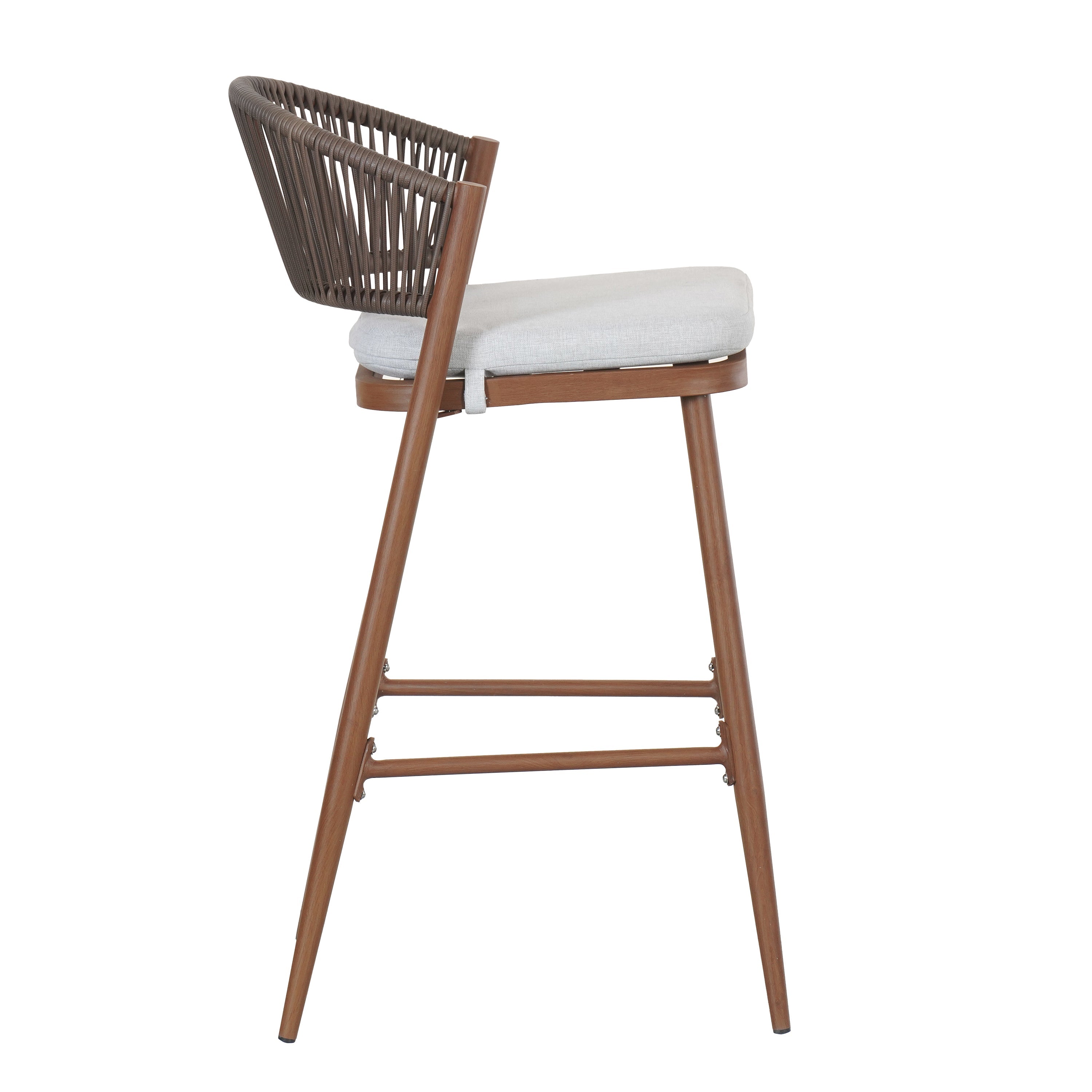 Outdoor Metal Frame Stools with Scallop-Shaped Backrest & Water-Resistant Cushions, Set of 2