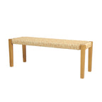 Outdoor Bench with Faux Rattan Seat and Wood Frame