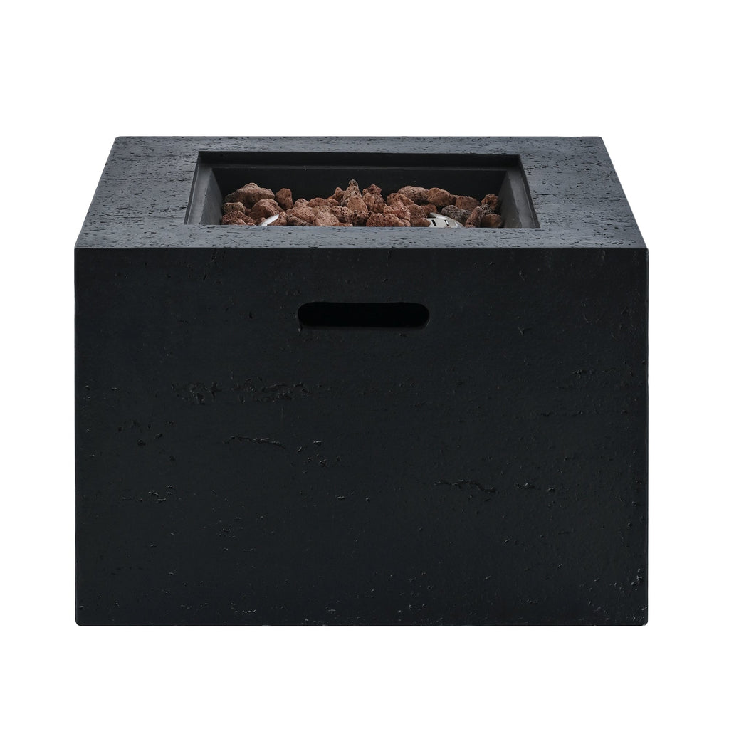 Outdoor Square Fire Pit with Steel Burner, Lava Rocks and Cover