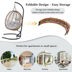 Folding Hanging Swinging Egg Chair with Stand & Tufted Cushion