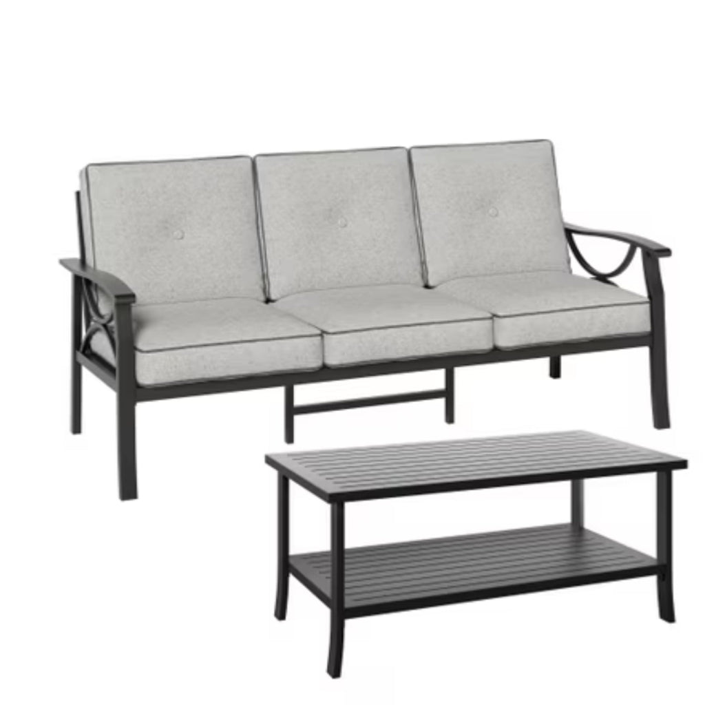 Marisol 2 Piece Outdoor Patio Set, 70" All-Weather Metal 3-Seat Sofa and Coffee Table