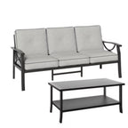 Marisol 2 Piece Outdoor Patio Set, 70" All-Weather Metal 3-Seat Sofa and Coffee Table