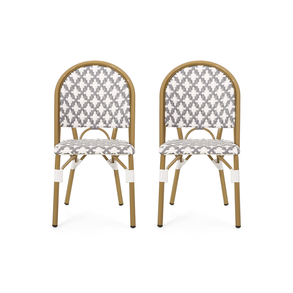 PE Rattan French Bistro Chair with Aluminum Frame, Set of 2