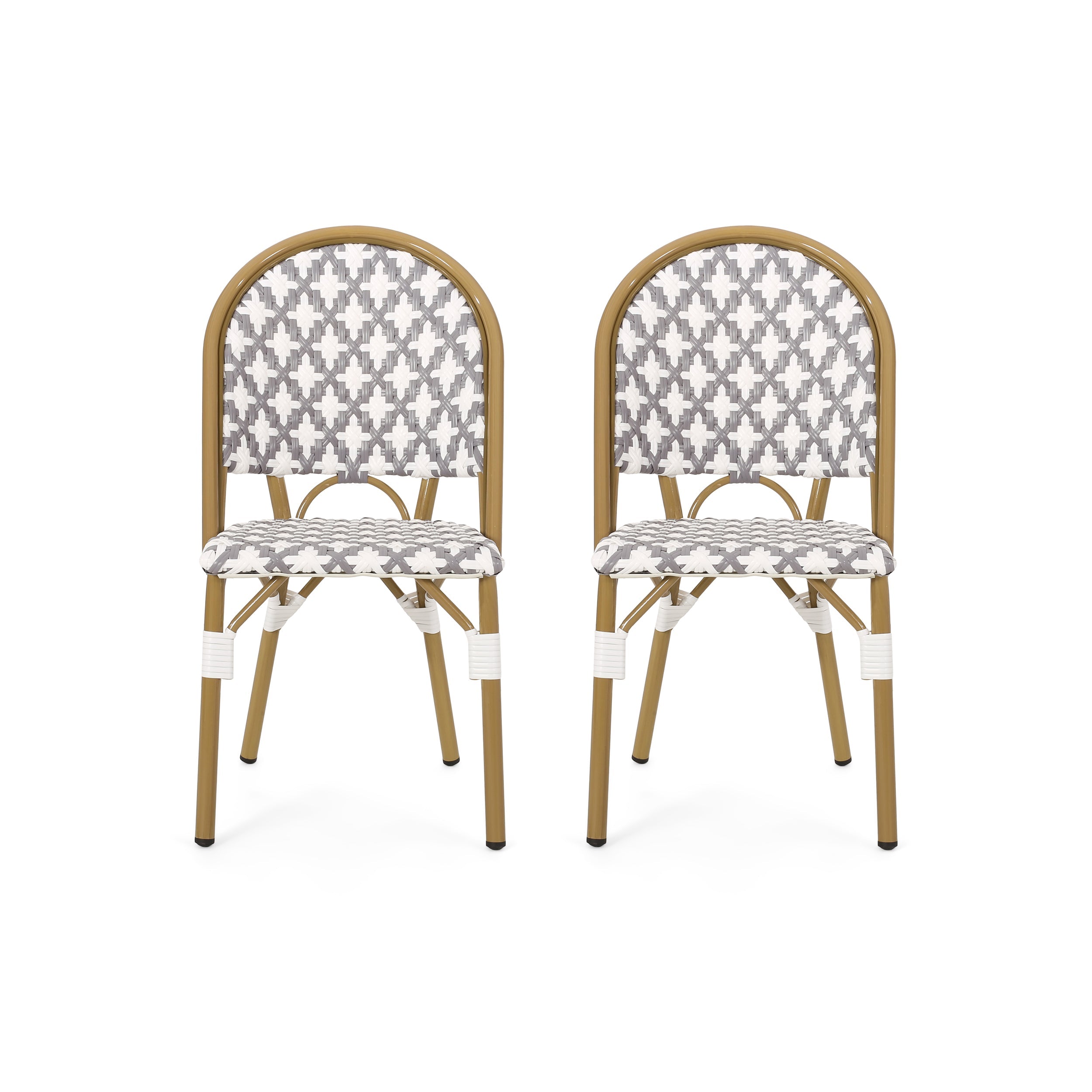 PE Rattan French Bistro Chair with Aluminum Frame, Set of 2