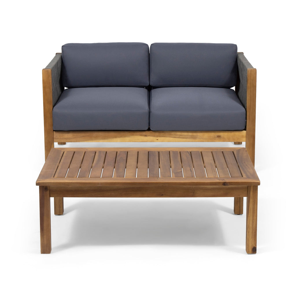 Laurel Outdoor Acacia Wood and Rope Chat Set