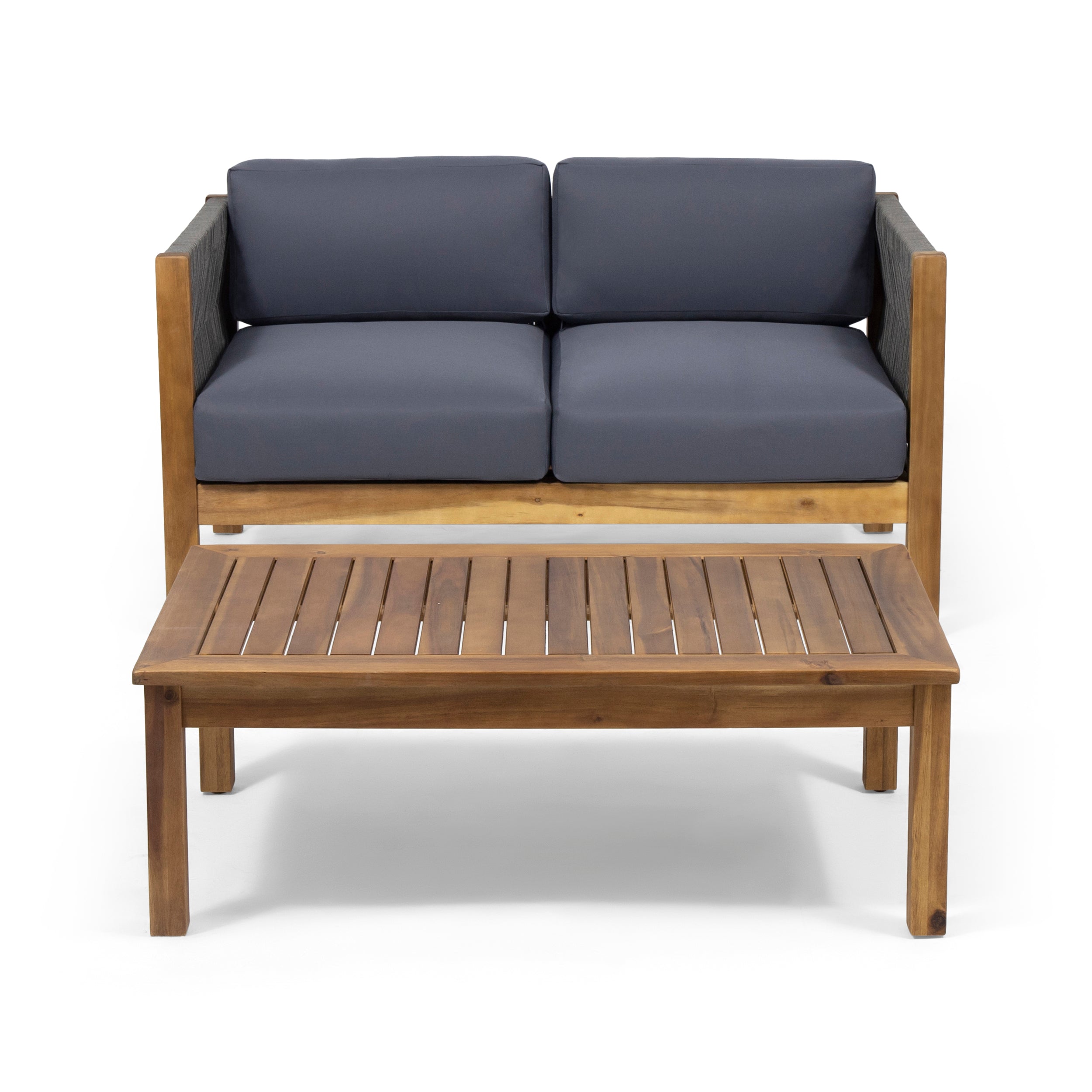 Laurel Outdoor Acacia Wood and Rope Chat Set