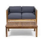 Laurel Outdoor Acacia Wood Loveseat with Coffee Table