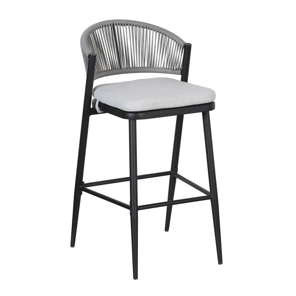Outdoor Metal Frame Stools with Scallop-Shaped Backrest & Water-Resistant Cushions, Set of 2