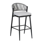 Outdoor Metal Frame Stools with Scallop-Shaped Backrest & Water-Resistant Cushions, Set of 2