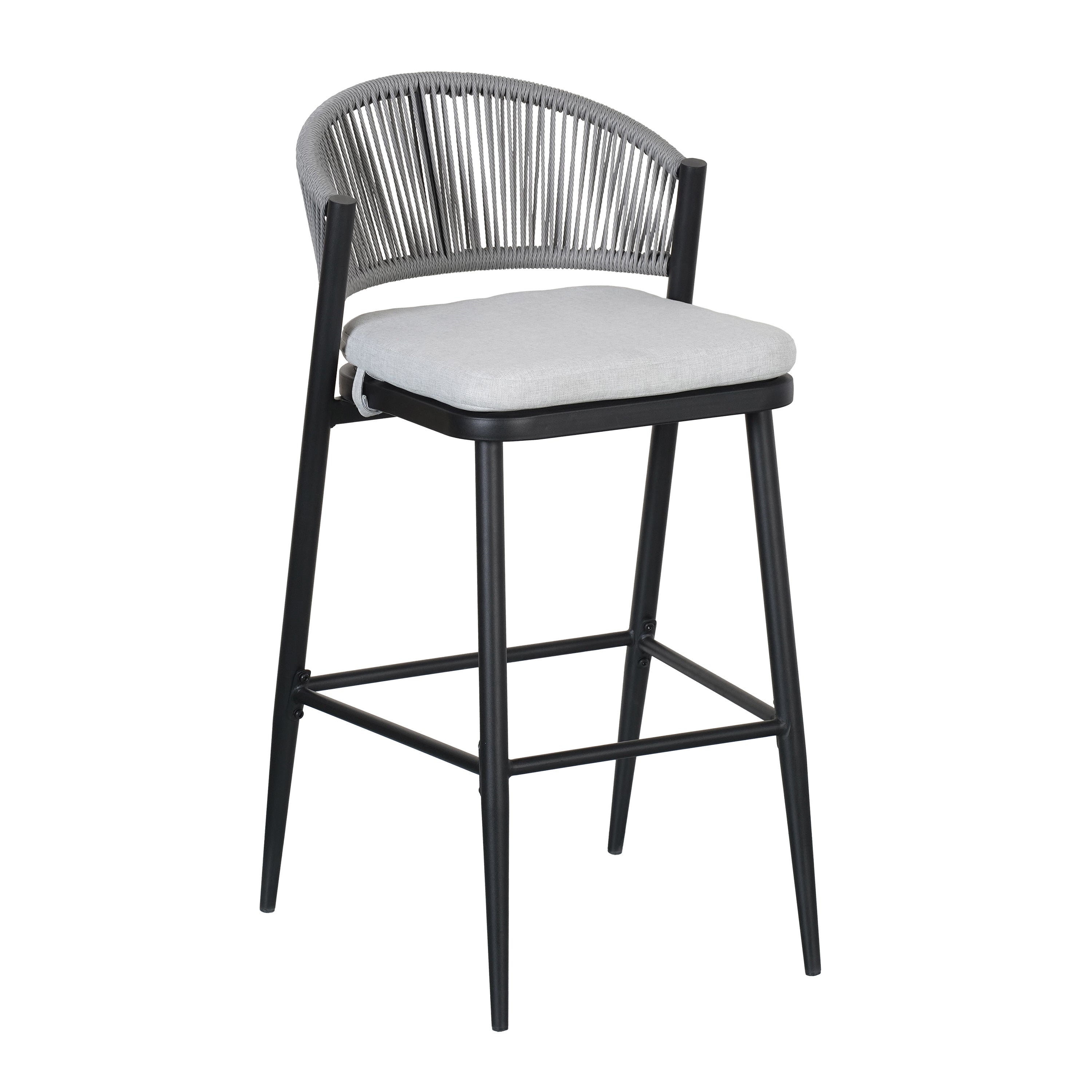 Outdoor Metal Frame Stools with Scallop-Shaped Backrest & Water-Resistant Cushions, Set of 2