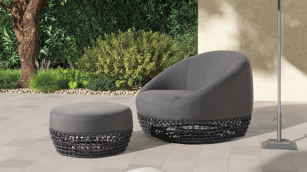 Willow Round Wicker & Upholstered Patio Ottoman