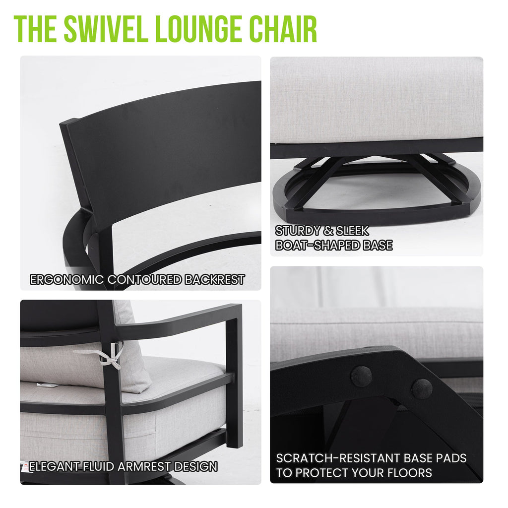 Mariner Outdoor Aluminum 360° Swivel Club Chairs and Sunbrella Cushions