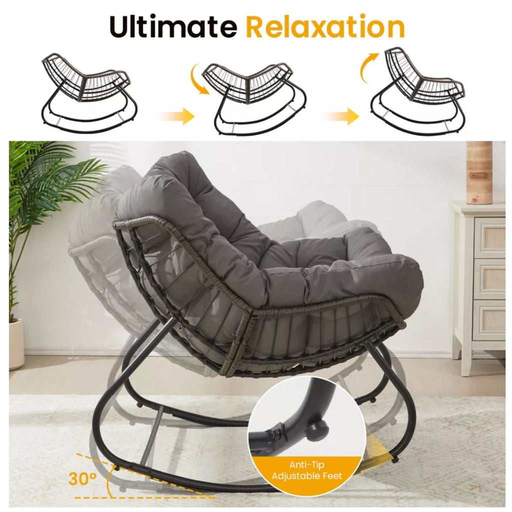 All-Weather Wicker Egg Rocking Chair with Ottoman