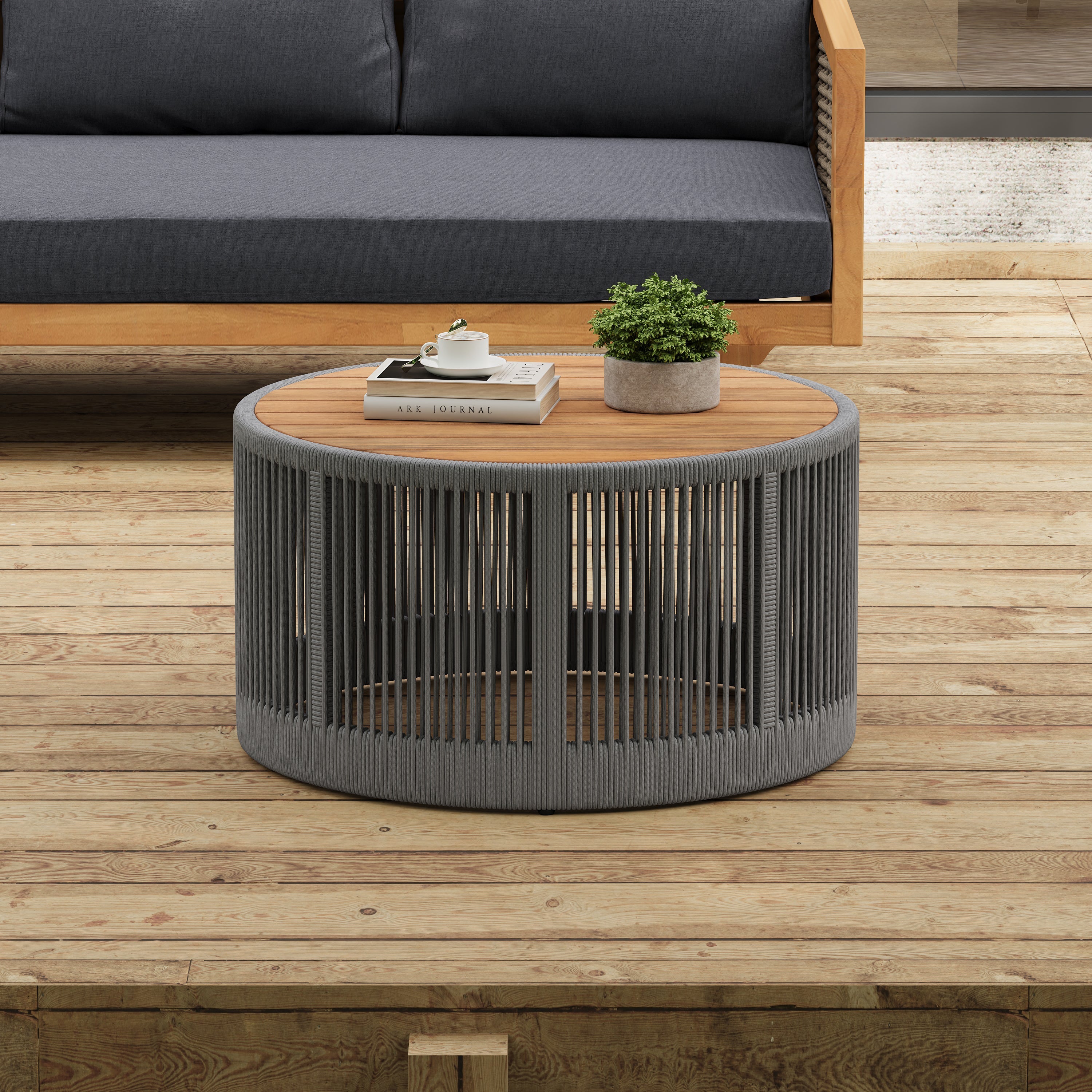 Sundara Outdoor Coffee & Side Table Set with Woven Rope Design