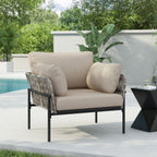 Brisa Outdoor Modern Iron Lounge Chair with Rope Weave