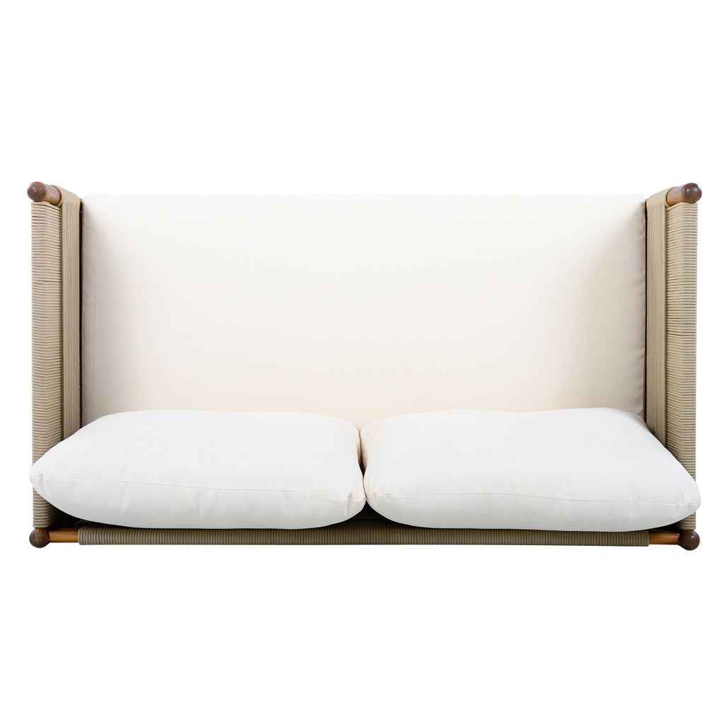 Seabrook Acacia Wood Outdoor Loveseat with Diamond Rope Weave & Cushions