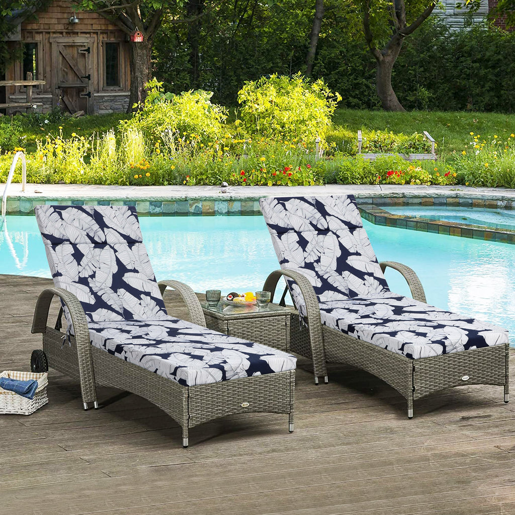 Tropical Indoor/Outdoor Chaise Lounge Chair Cushion with Ties, Set of 2