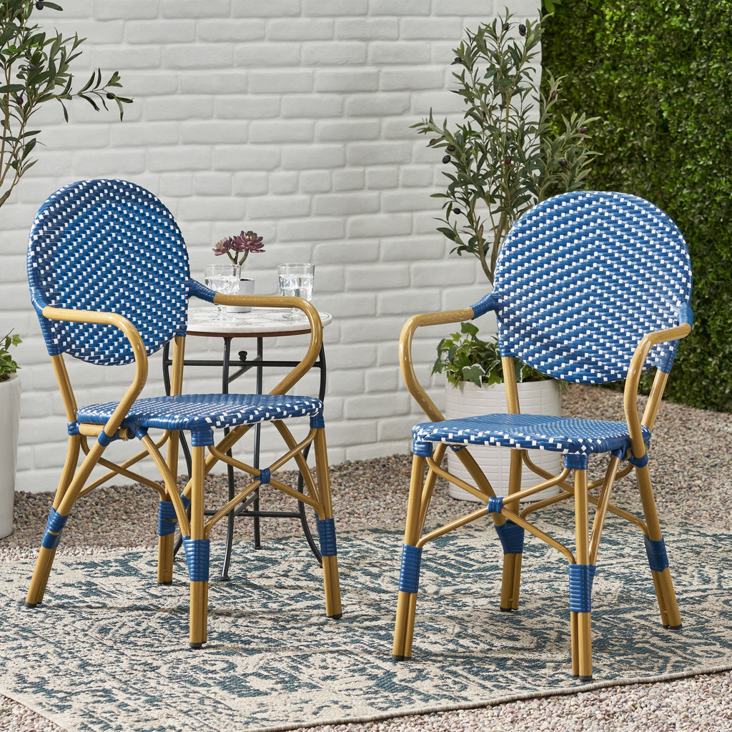 Paul French Bistro Outdoor Dining Chairs, Set of 2 Blue & White