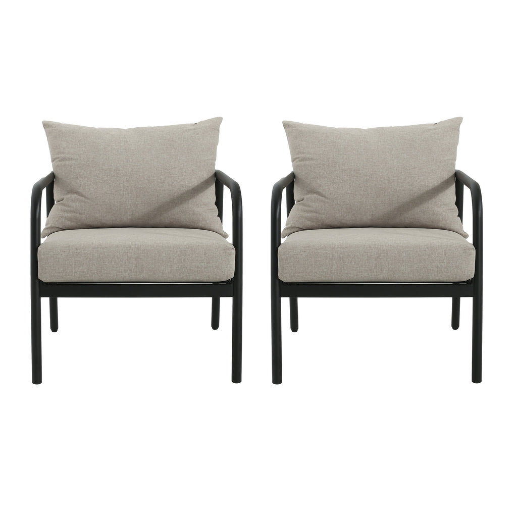 Outdoor Club Chair with Aluminum Frame, Padded Seat and back Cushions, Set of 2