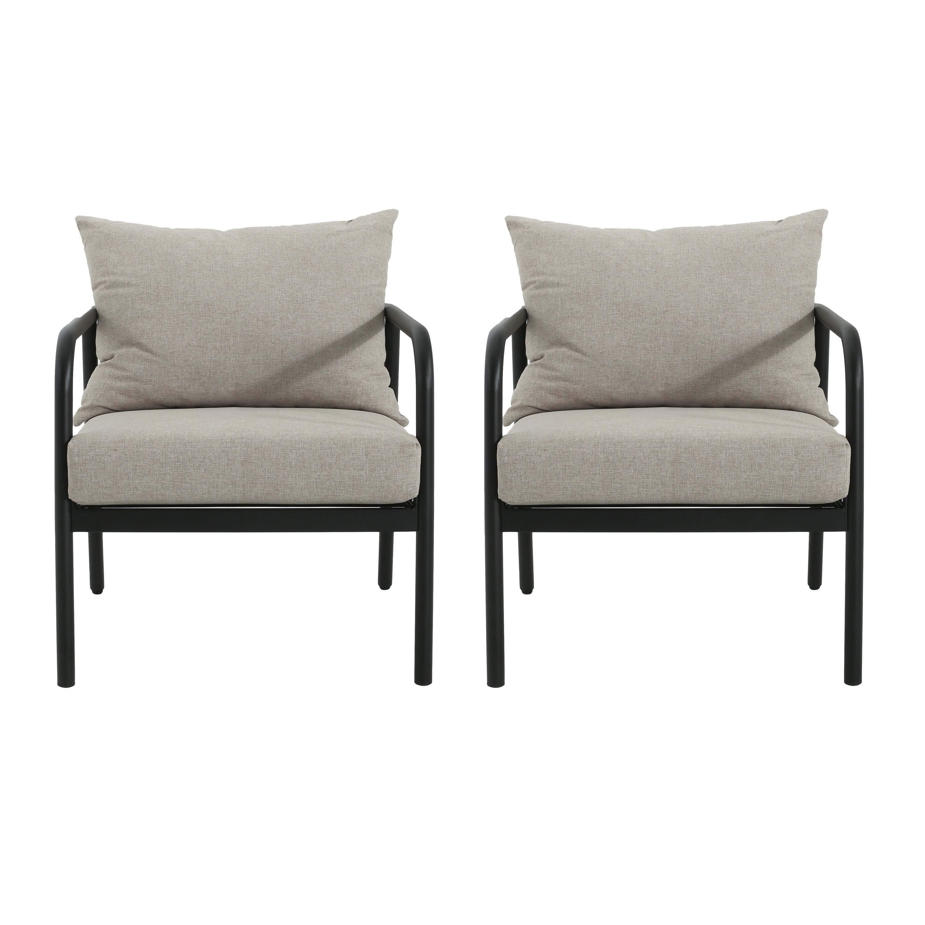 Outdoor Club Chair with Aluminum Frame, Padded Seat and back Cushions, Set of 2