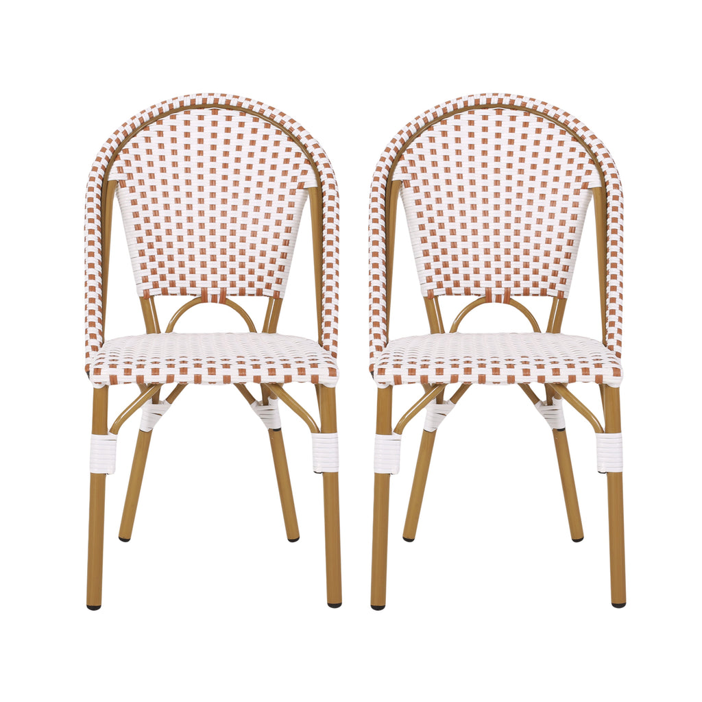 PE Rattan and Aluminum Bistro Chair with Arched Back, Set of 2