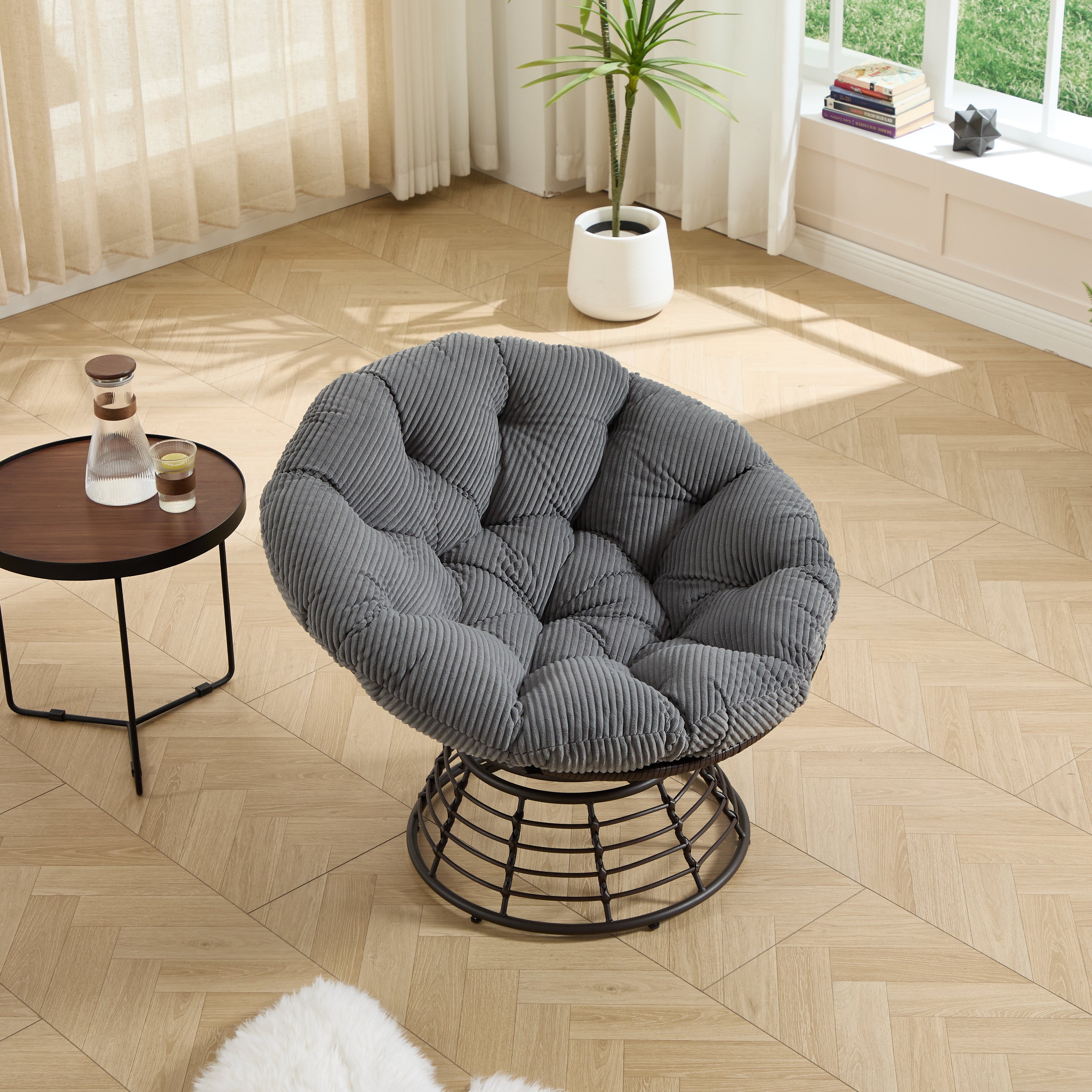 360° Swivel Indoor Outdoor Wicker Papasan Chair with Soft Thick Cushion