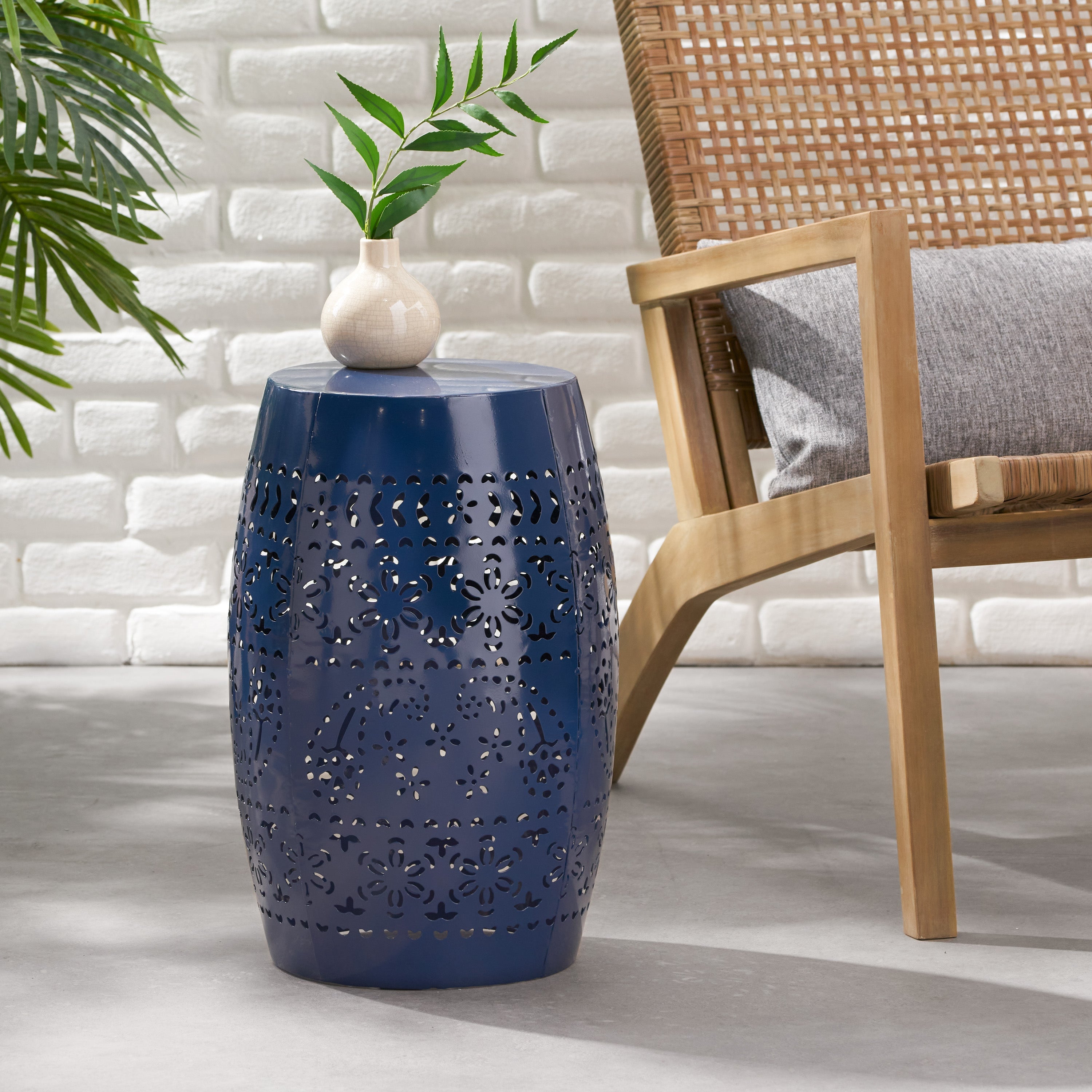 Ruby Outdoor Metal Lace Cutout Accent Table