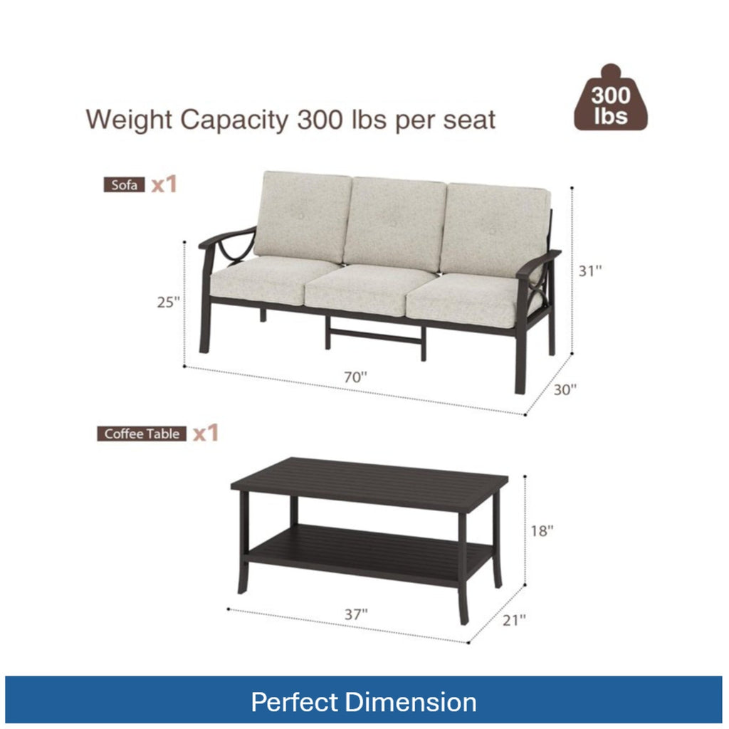 Marisol 5 Piece Metal Patio Furniture Set with 3 Seater Sofa
