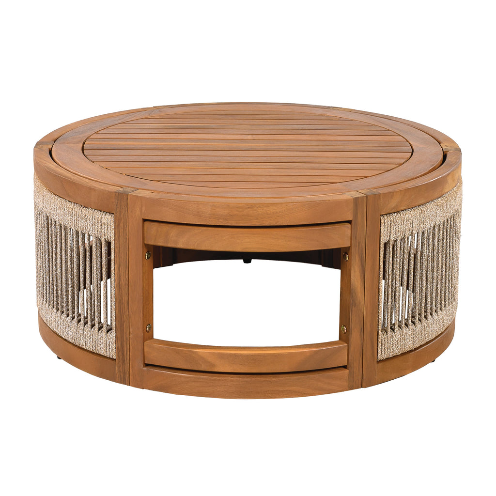 Sundara Acacia Wood Outdoor Coffee Table with Handwoven Rope Accents