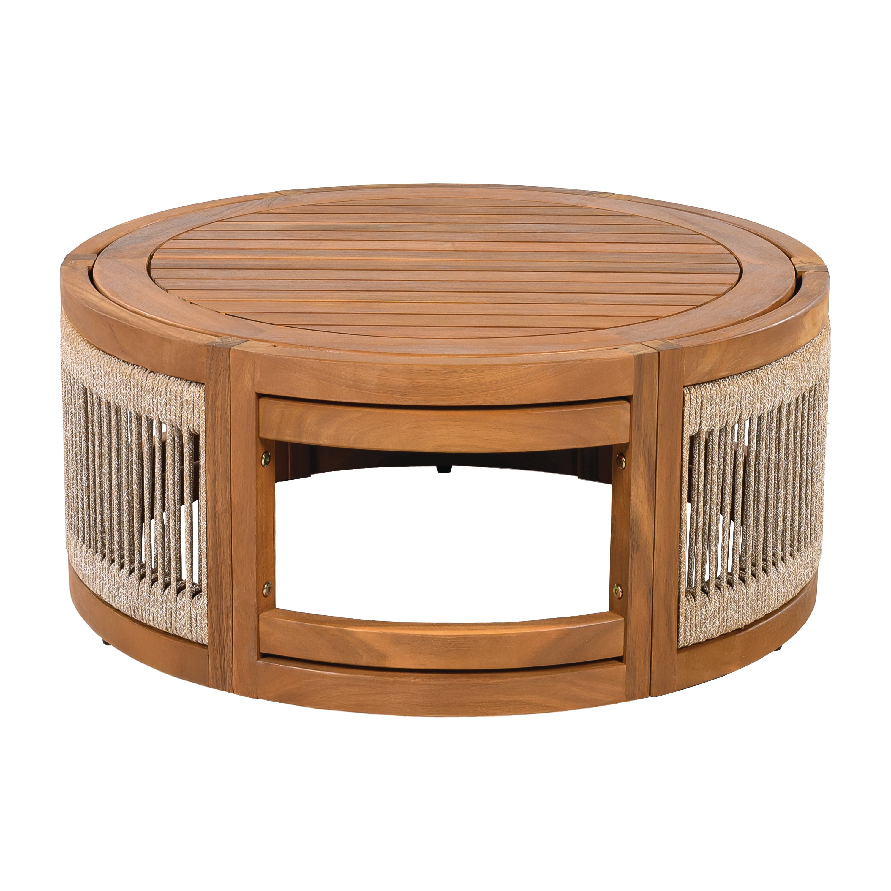 Sundara Acacia Wood Outdoor Coffee Table with Handwoven Rope Accents