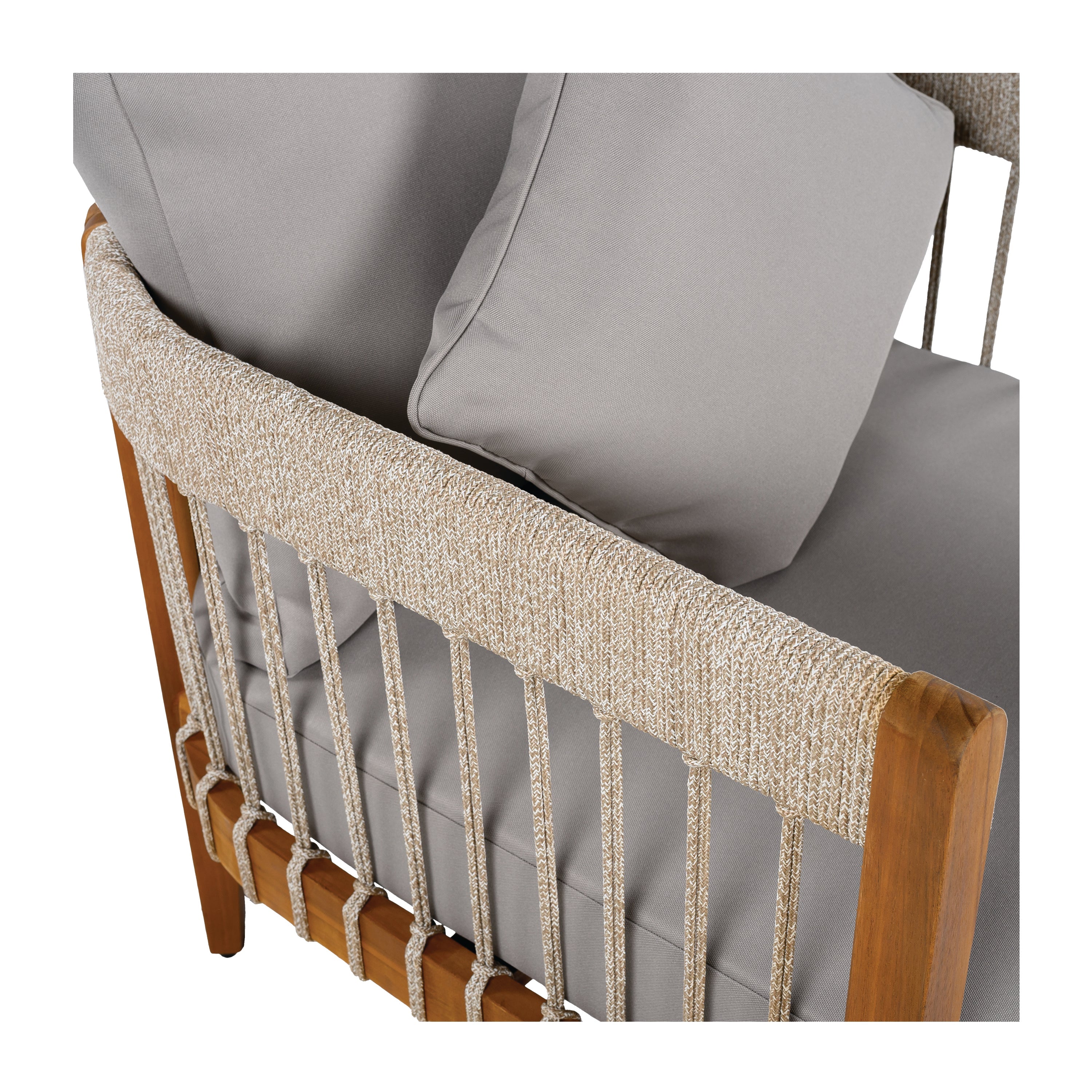 Azari Outdoor Acacia Wood Club Chair with Handwoven Rope Accents & Curved Backrest