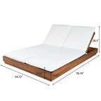 Adjustable Acacia Wood Low-Profile Double Sunlounge with Cushion