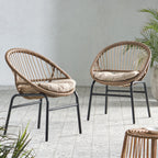 Outdoor Accent Chair with Curved Back and Basket Frame, Set of 2