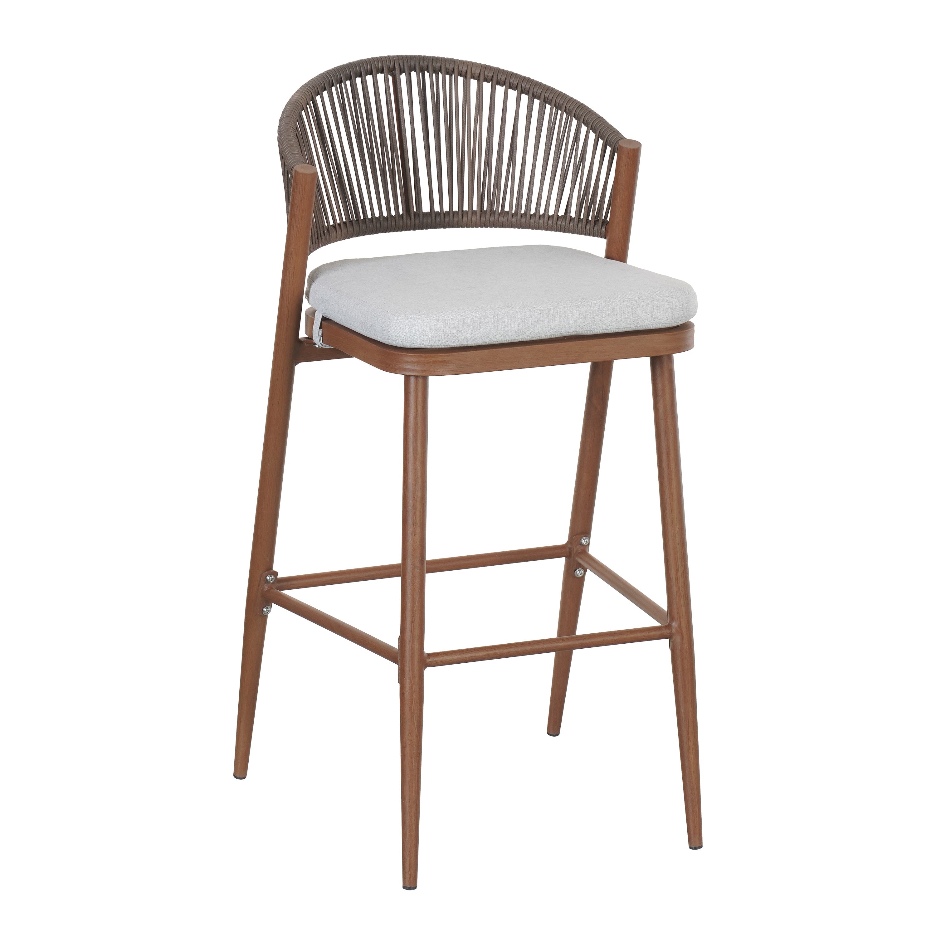 Outdoor Metal Frame Stools with Scallop-Shaped Backrest & Water-Resistant Cushions, Set of 2