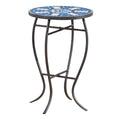 Outdoor Round End Table with Mosaic-Style Top and Curved Iron Legs