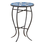 Outdoor Round End Table with Mosaic-Style Top and Curved Iron Legs