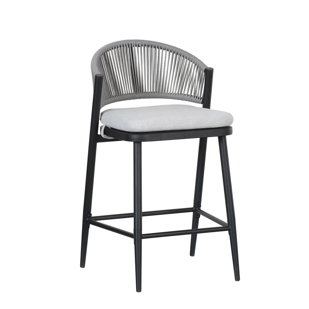Outdoor Metal Frame Stools with Scallop-Shaped Backrest & Water-Resistant Cushions, Set of 2