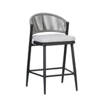 Outdoor Metal Frame Stools with Scallop-Shaped Backrest & Water-Resistant Cushions, Set of 2